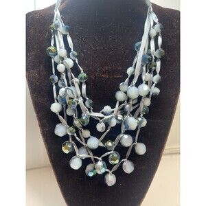 Multi Layered Faceted Beaded Ribbon Statement Necklace